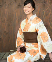 夏麗し浴衣 琥珀花重ね 4点セット（浴衣・兵児帯・腰紐×2)