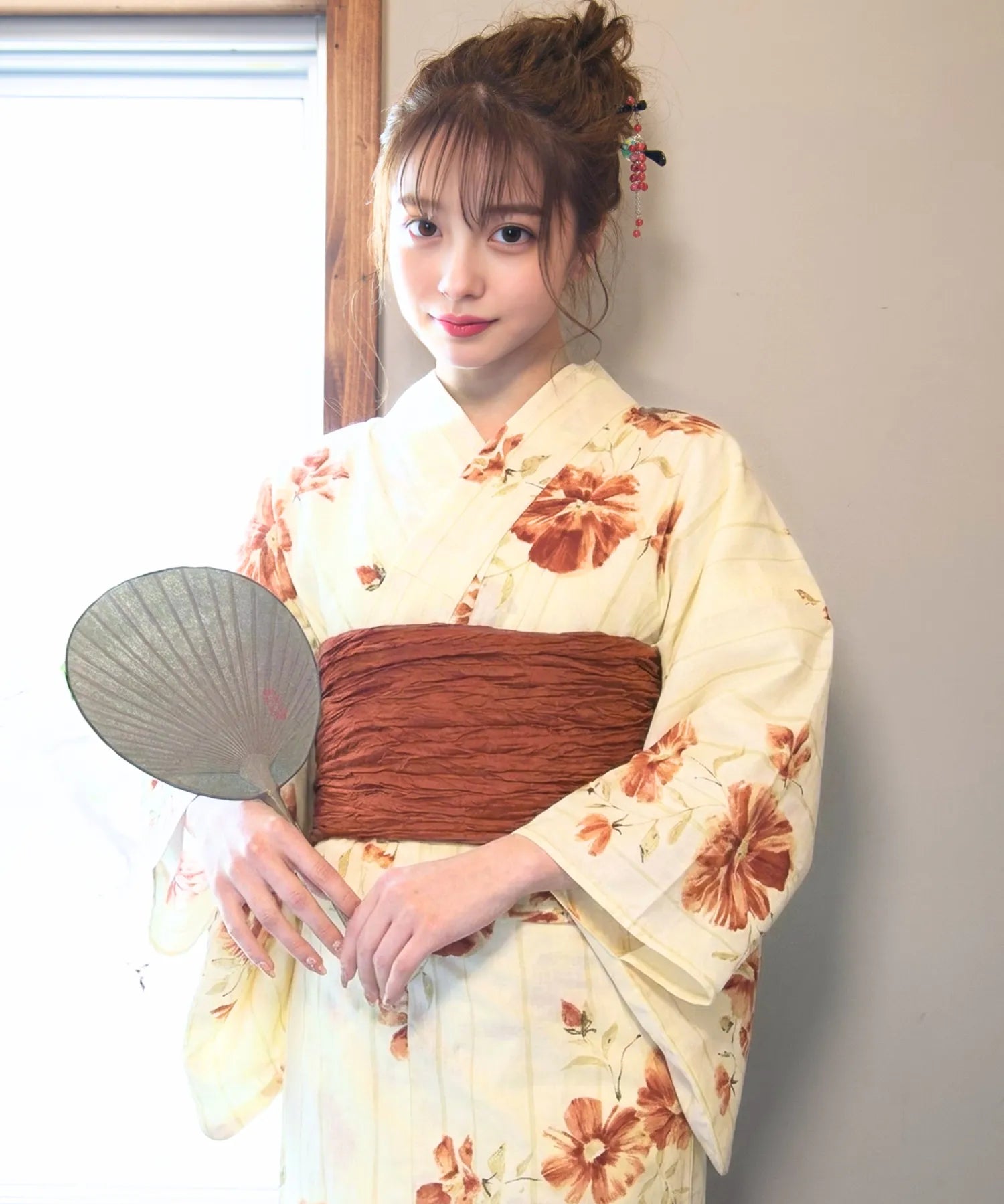 夏麗し浴衣 飴色椿 4点セット（浴衣・兵児帯・腰紐×2)