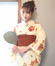 夏麗し浴衣 飴色椿 4点セット（浴衣・兵児帯・腰紐×2)