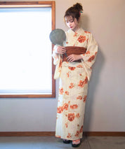 夏麗し浴衣 飴色椿 4点セット（浴衣・兵児帯・腰紐×2)