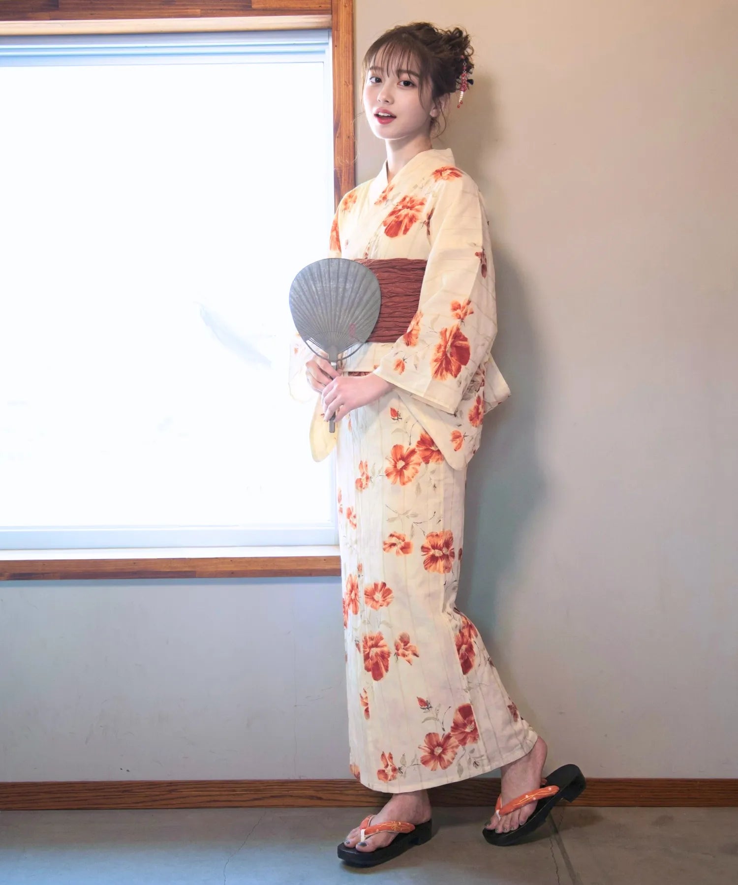夏麗し浴衣 飴色椿 4点セット（浴衣・兵児帯・腰紐×2)