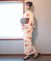夏麗し浴衣 飴色椿 4点セット（浴衣・兵児帯・腰紐×2)