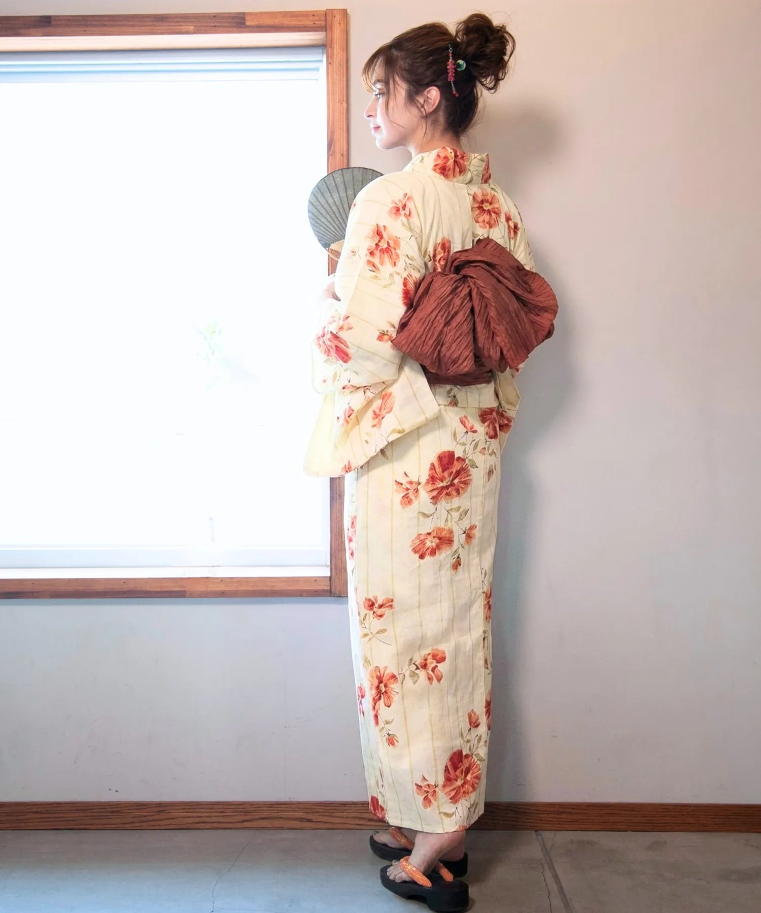夏麗し浴衣 飴色椿 4点セット（浴衣・兵児帯・腰紐×2)
