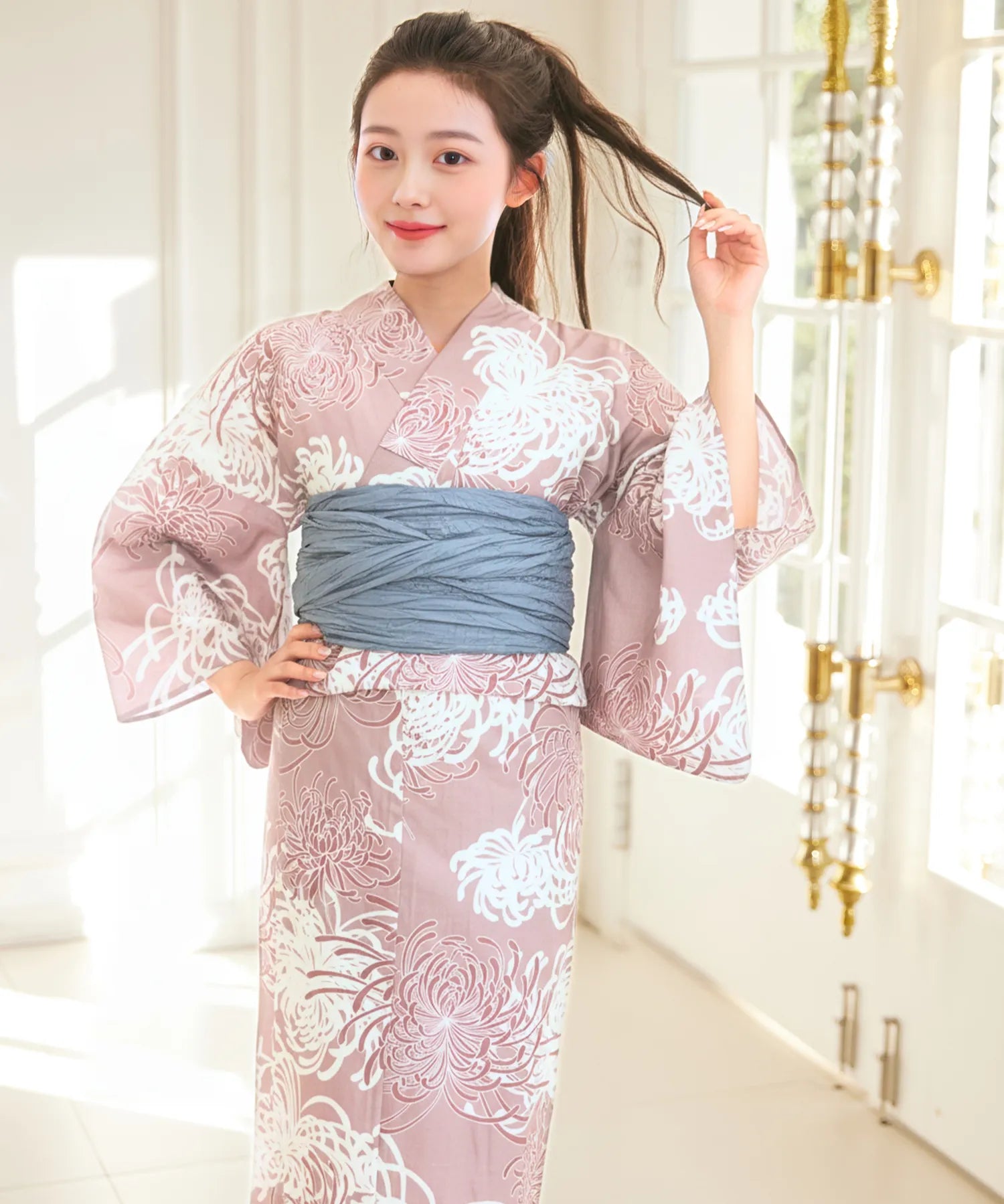 夏麗し浴衣 乱菊恋慕 4点セット（浴衣・兵児帯・腰紐×2)