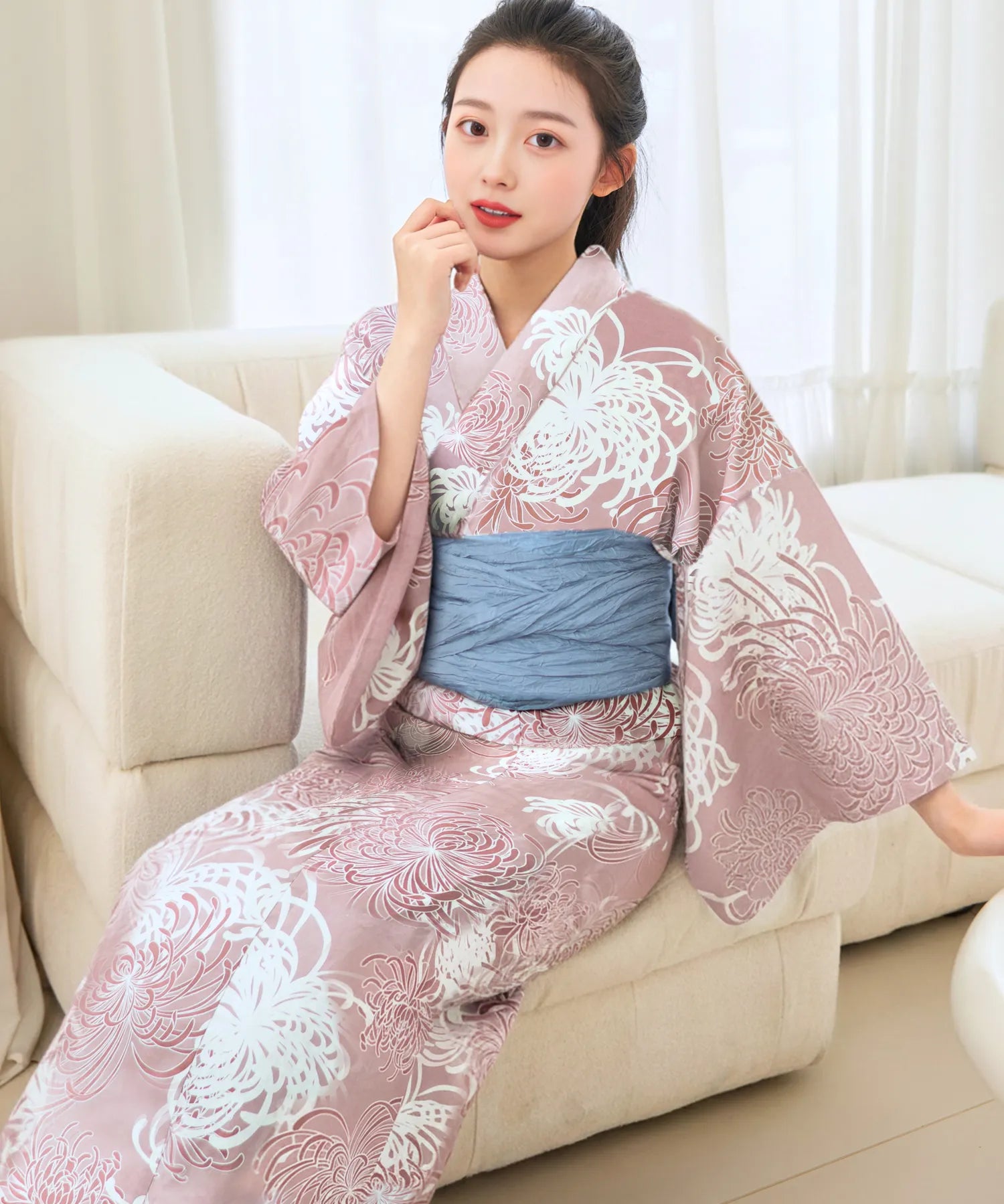 夏麗し浴衣 乱菊恋慕 4点セット（浴衣・兵児帯・腰紐×2)