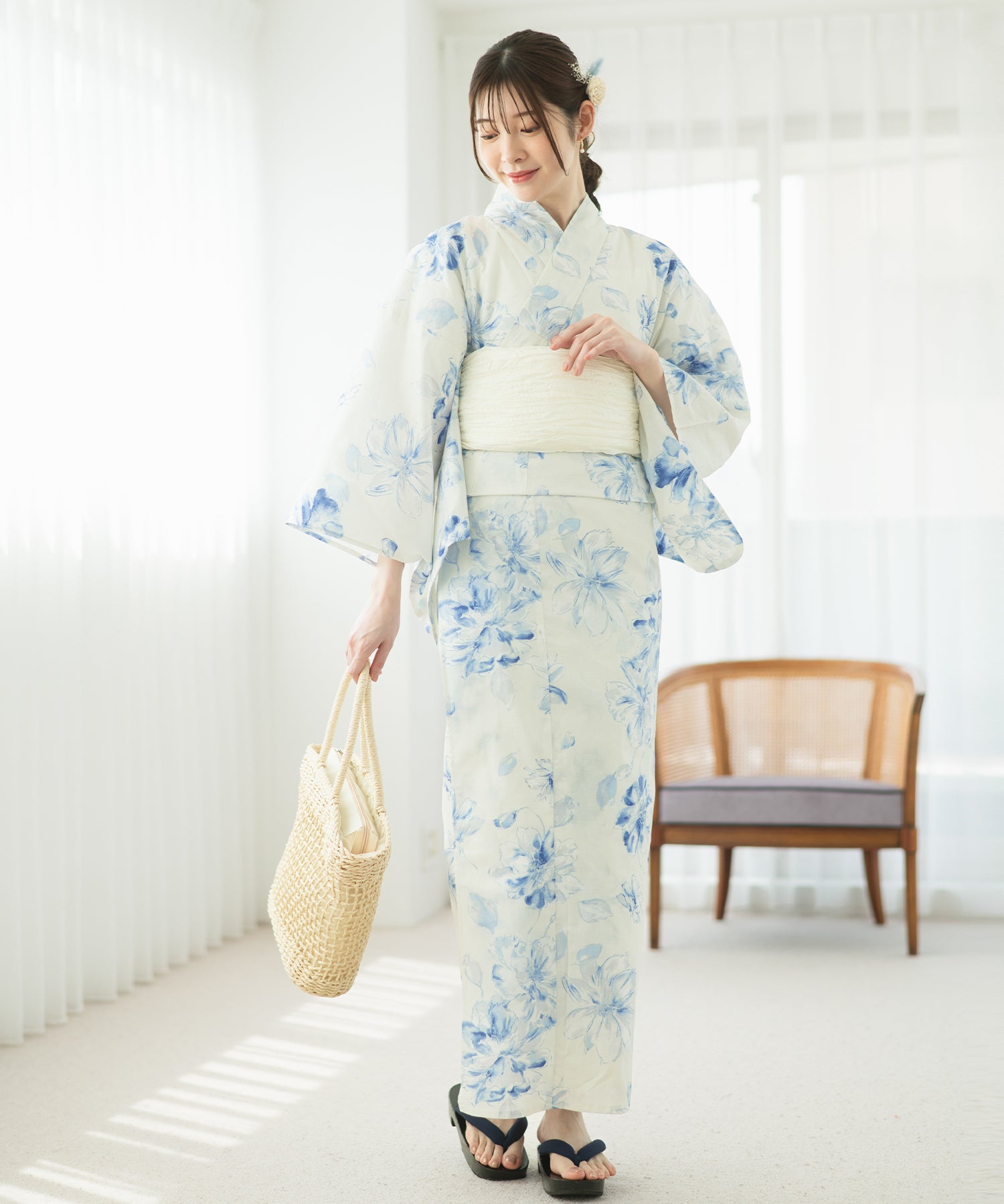 夏麗し浴衣 可憐の花舞 4点セット（浴衣・兵児帯・腰紐×2)