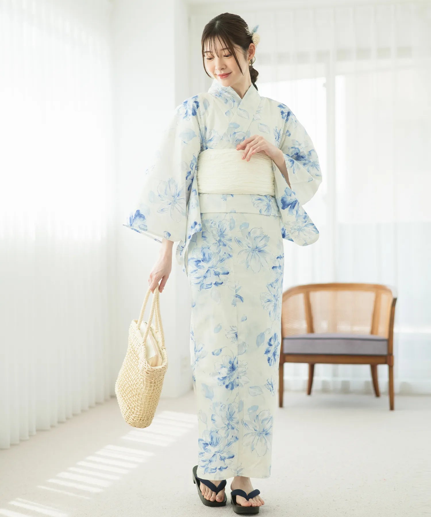 夏麗し浴衣 可憐の花舞 4点セット（浴衣・兵児帯・腰紐×2)