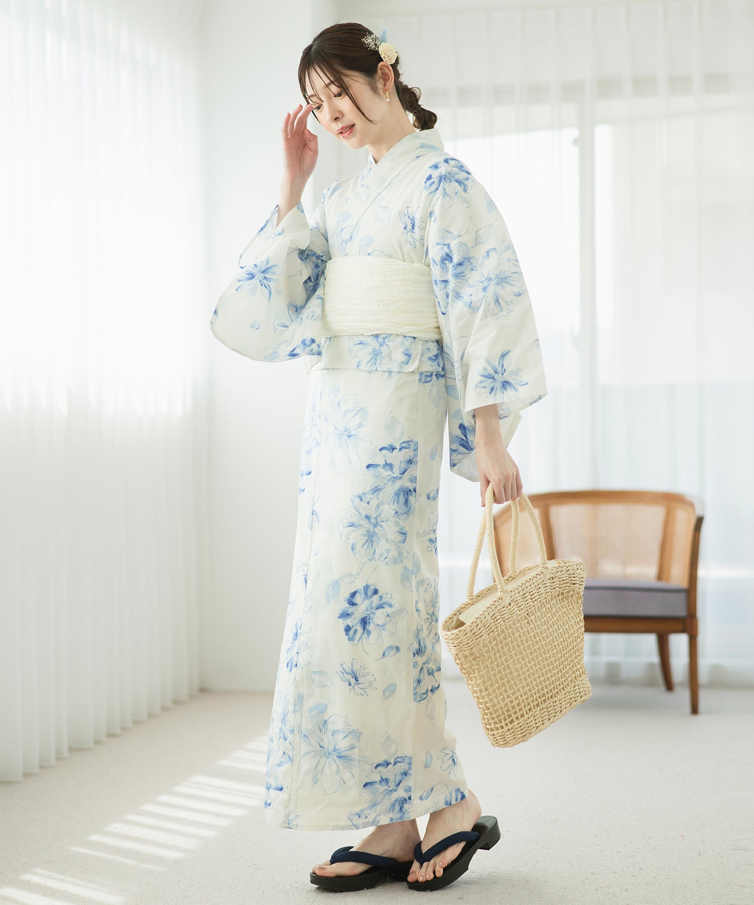 夏麗し浴衣 可憐の花舞 4点セット（浴衣・兵児帯・腰紐×2)