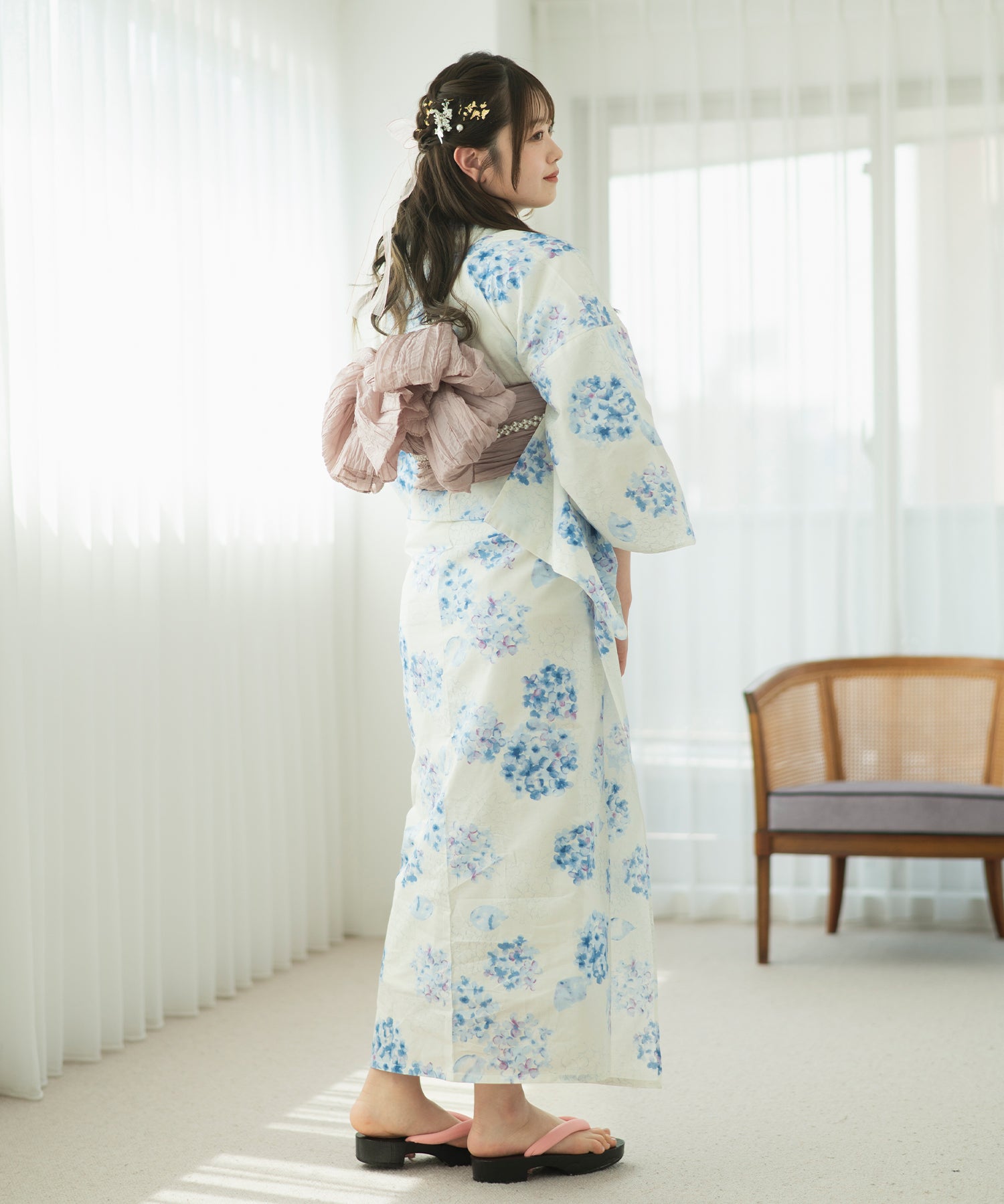 夏麗し浴衣 紫陽花の幻想 4点セット（浴衣・兵児帯・腰紐×2)