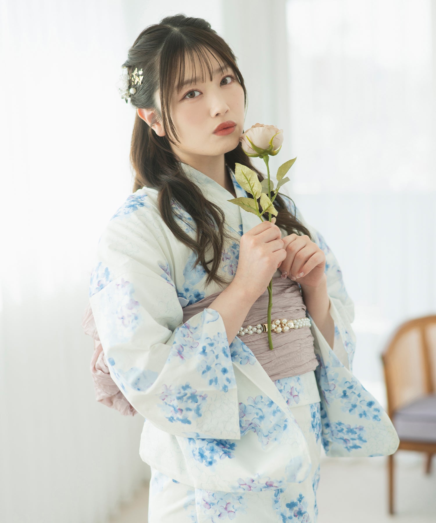 夏麗し浴衣 紫陽花の幻想 4点セット（浴衣・兵児帯・腰紐×2)