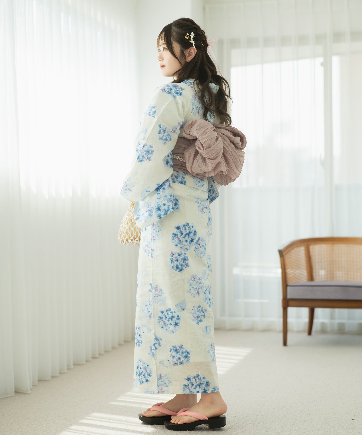 夏麗し浴衣 紫陽花の幻想 4点セット（浴衣・兵児帯・腰紐×2)
