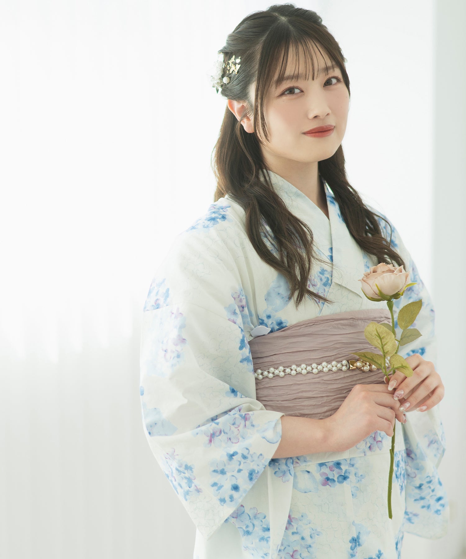 夏麗し浴衣 紫陽花の幻想 4点セット（浴衣・兵児帯・腰紐×2)