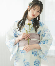 夏麗し浴衣 紫陽花の幻想 4点セット（浴衣・兵児帯・腰紐×2)