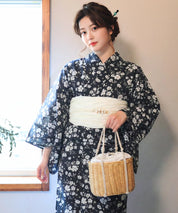 夏麗し浴衣 藍小花 4点セット（浴衣・兵児帯・腰紐×2)
