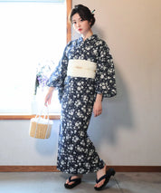 夏麗し浴衣 藍小花 4点セット（浴衣・兵児帯・腰紐×2)