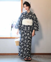 夏麗し浴衣 藍小花 4点セット（浴衣・兵児帯・腰紐×2)