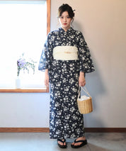 夏麗し浴衣 藍小花 4点セット（浴衣・兵児帯・腰紐×2)
