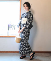 夏麗し浴衣 藍小花 4点セット（浴衣・兵児帯・腰紐×2)