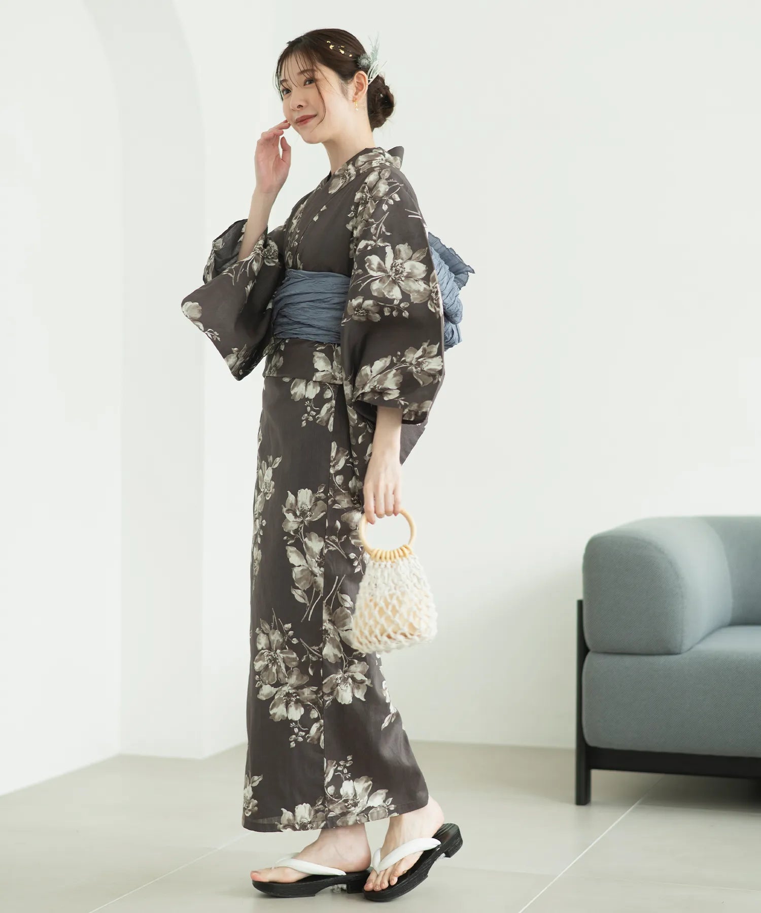 夏麗し浴衣 優美のばら 4点セット（浴衣・兵児帯・腰紐×2)