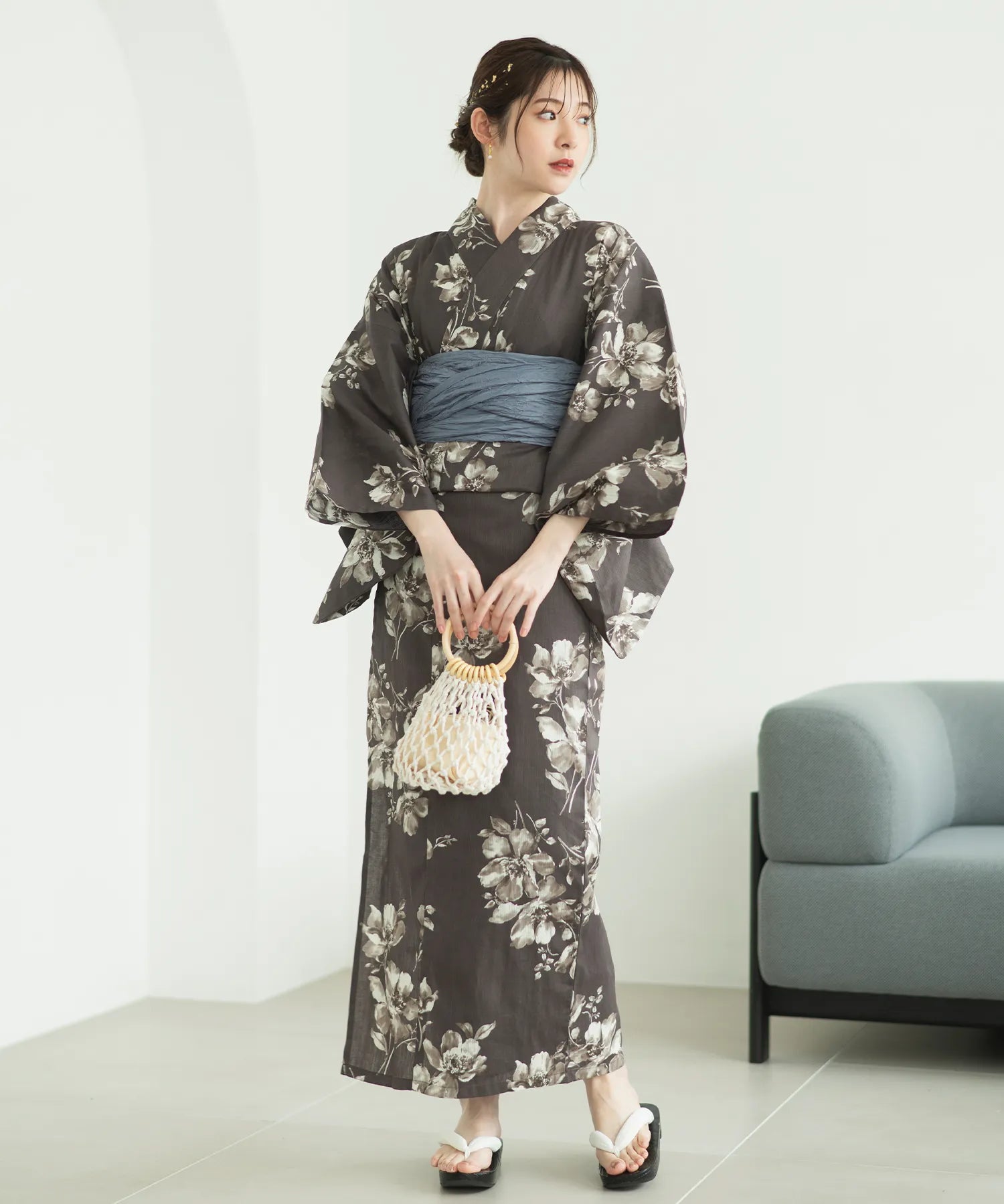 夏麗し浴衣 優美のばら 4点セット（浴衣・兵児帯・腰紐×2)