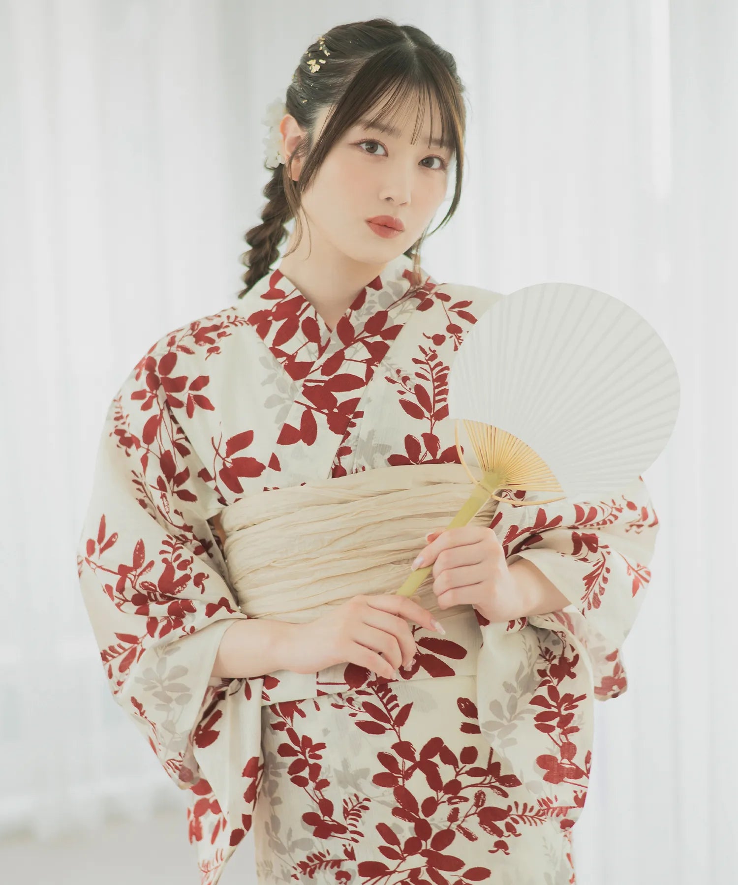 夏麗し浴衣 朱色の儚萩 4点セット（浴衣・兵児帯・腰紐×2)