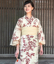 夏麗し浴衣 朱色の儚萩 4点セット（浴衣・兵児帯・腰紐×2)