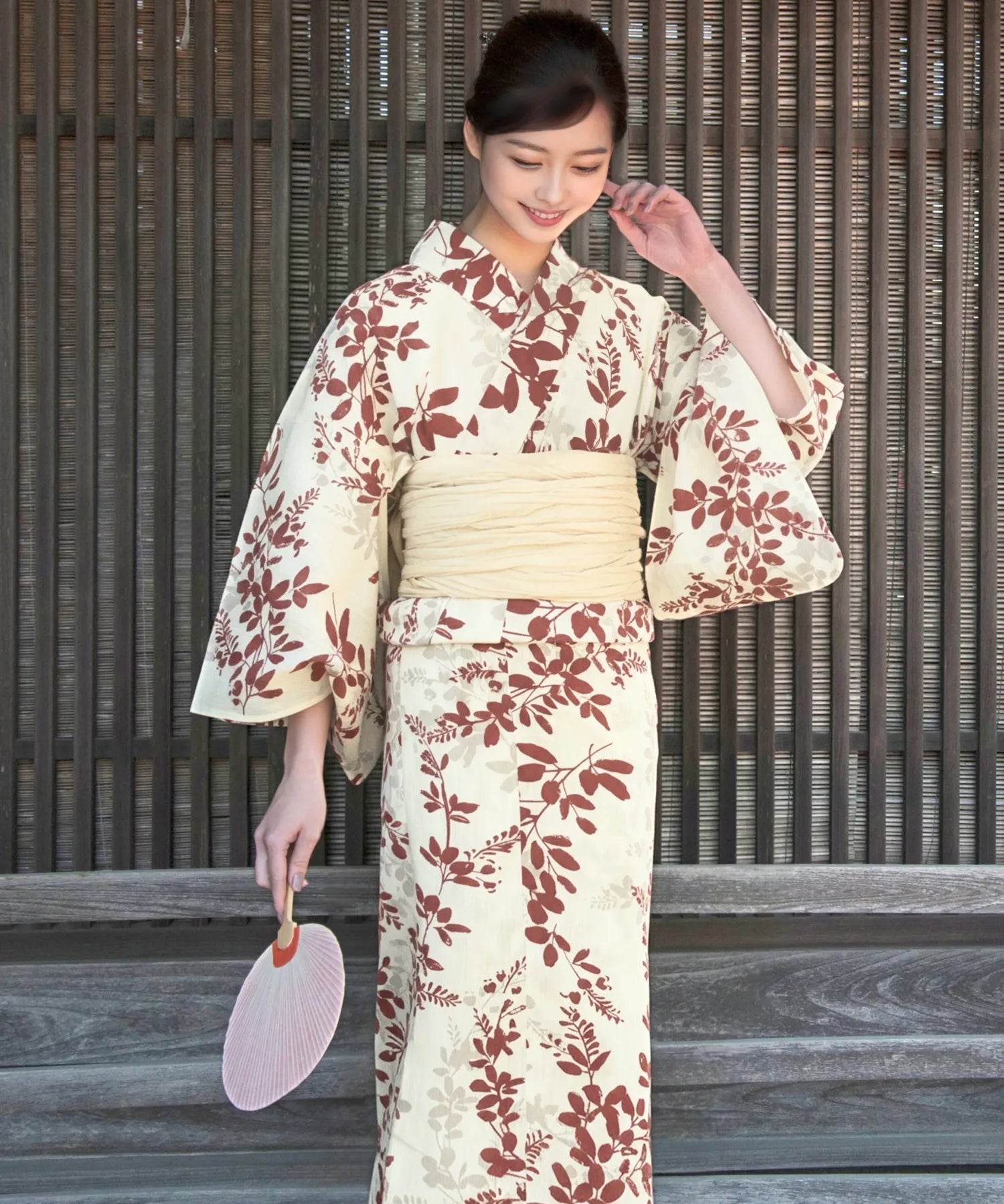 夏麗し浴衣 朱色の儚萩 4点セット（浴衣・兵児帯・腰紐×2)