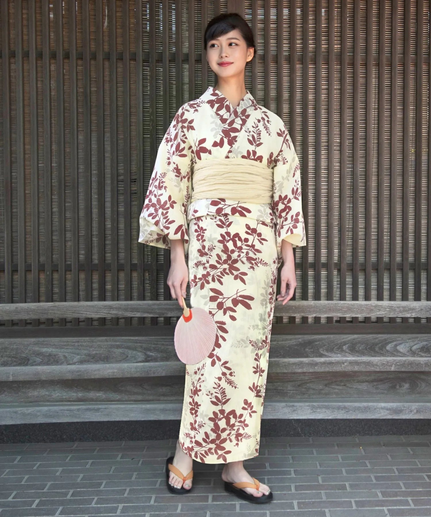 夏麗し浴衣 朱色の儚萩 4点セット（浴衣・兵児帯・腰紐×2)
