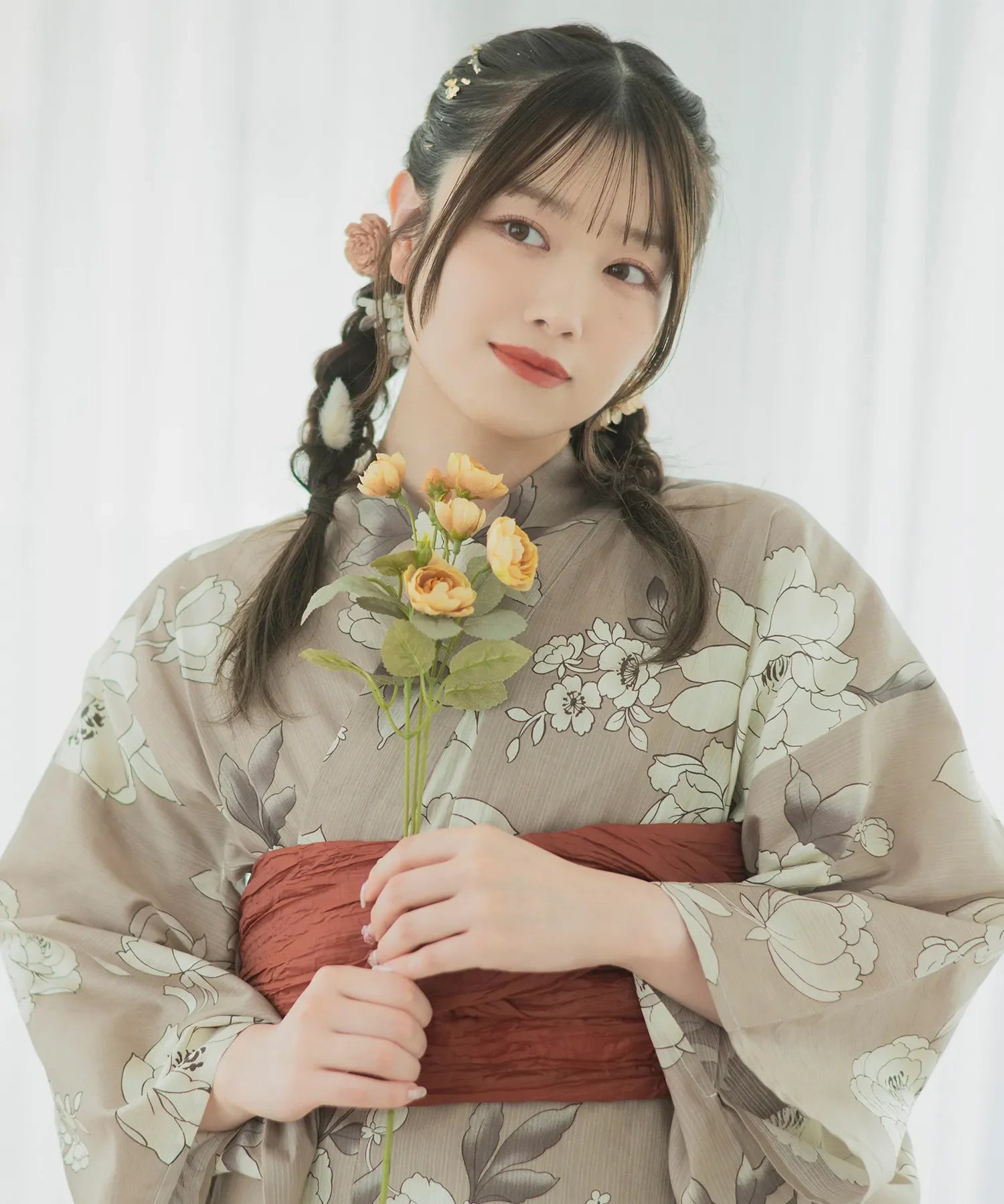 夏麗し浴衣 芍薬美人 4点セット（浴衣・兵児帯・腰紐×2)