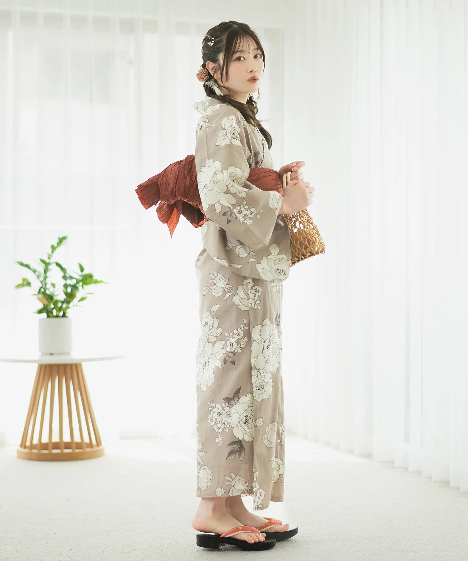 夏麗し浴衣 芍薬美人 4点セット（浴衣・兵児帯・腰紐×2)