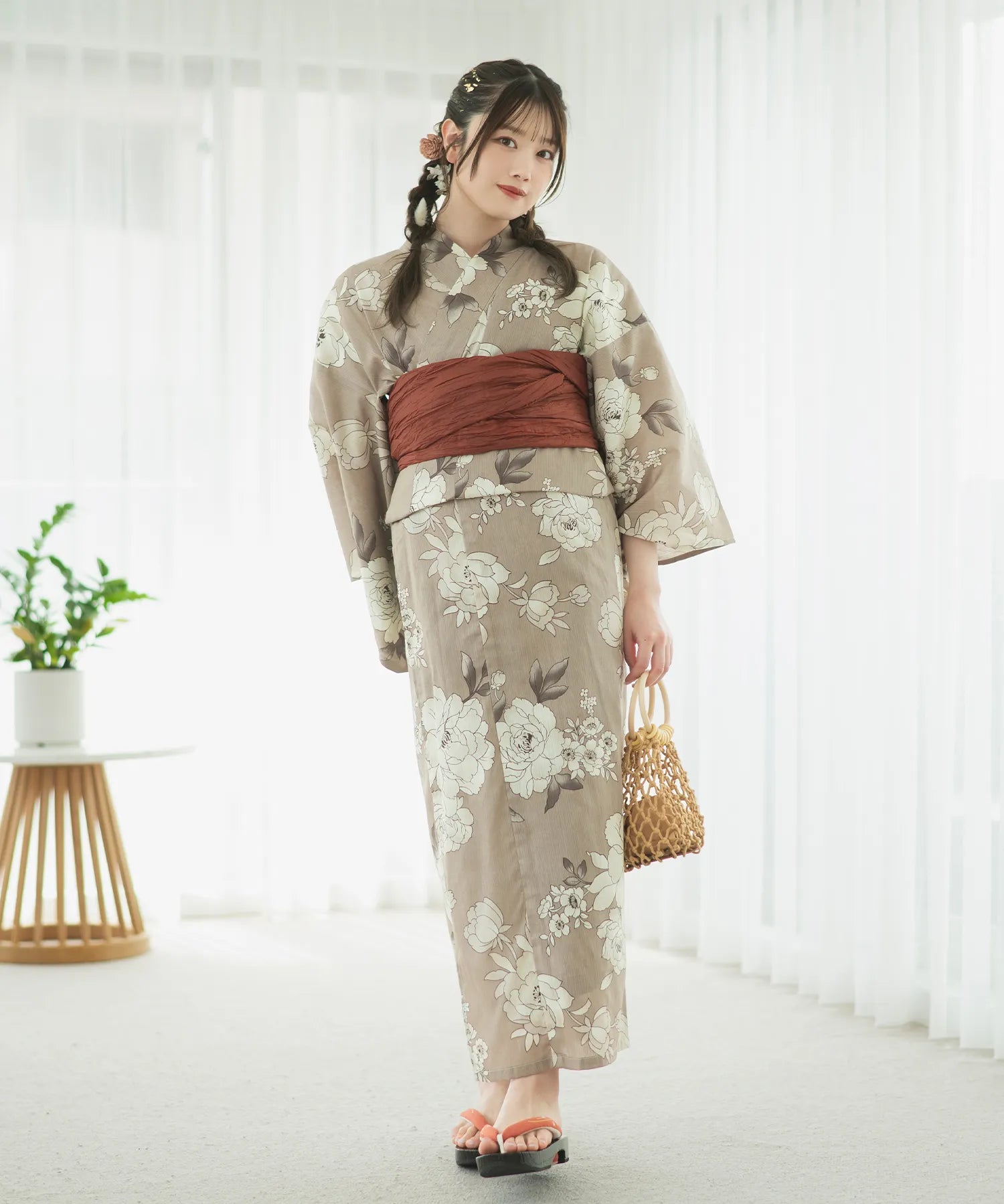 夏麗し浴衣 芍薬美人 4点セット（浴衣・兵児帯・腰紐×2)