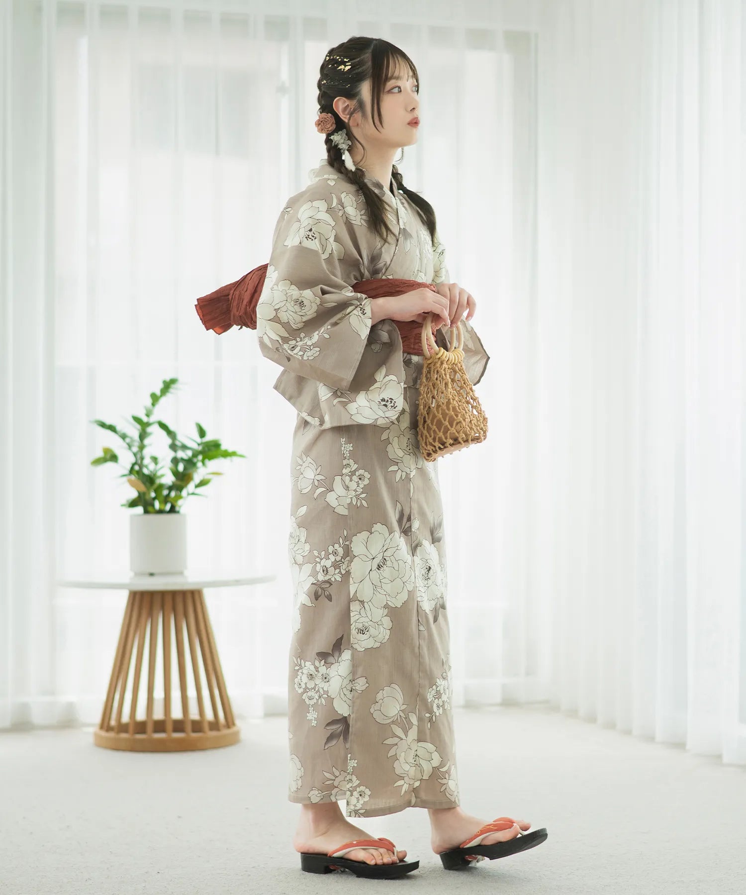 夏麗し浴衣 芍薬美人 4点セット（浴衣・兵児帯・腰紐×2)