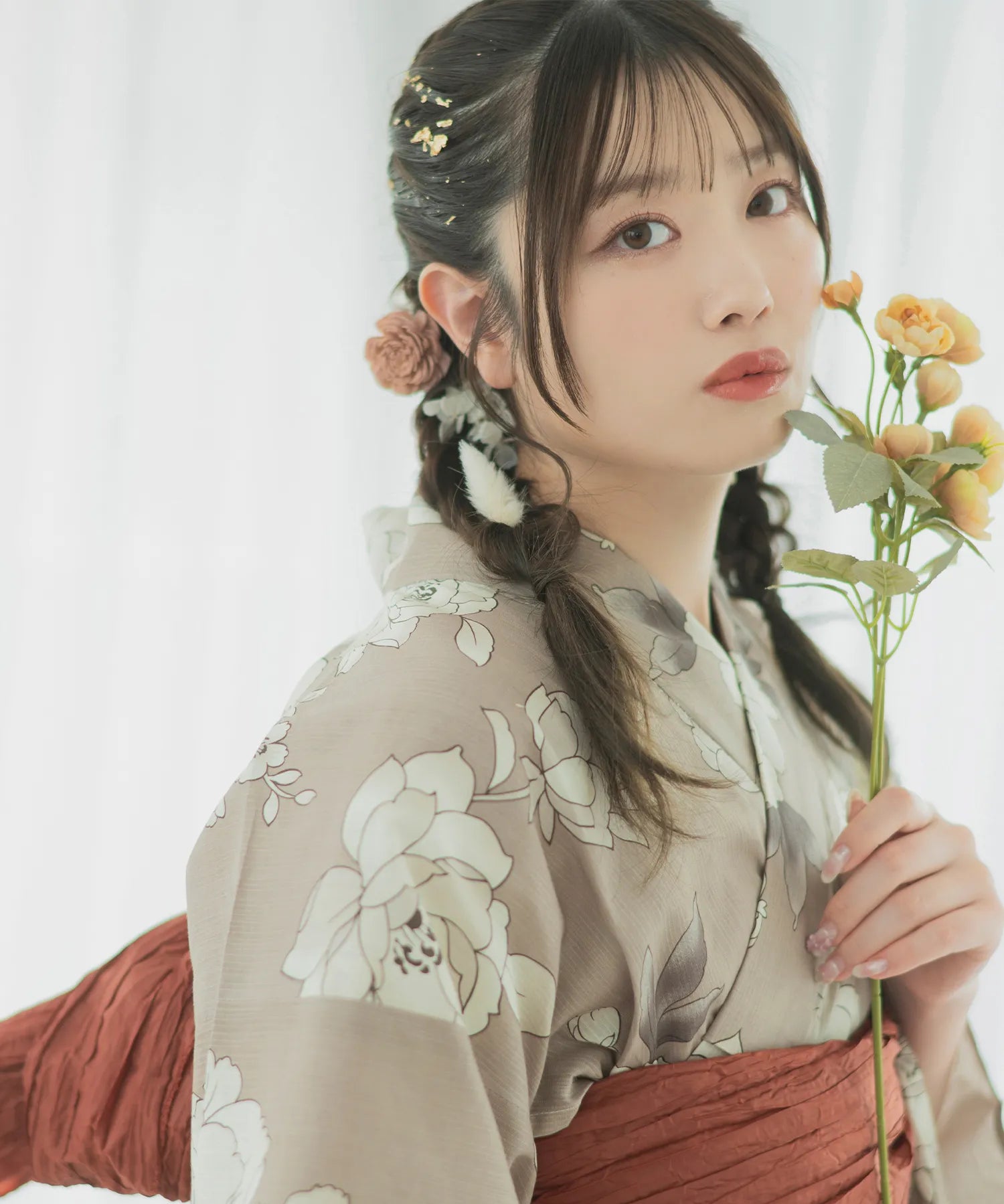 夏麗し浴衣 芍薬美人 4点セット（浴衣・兵児帯・腰紐×2)
