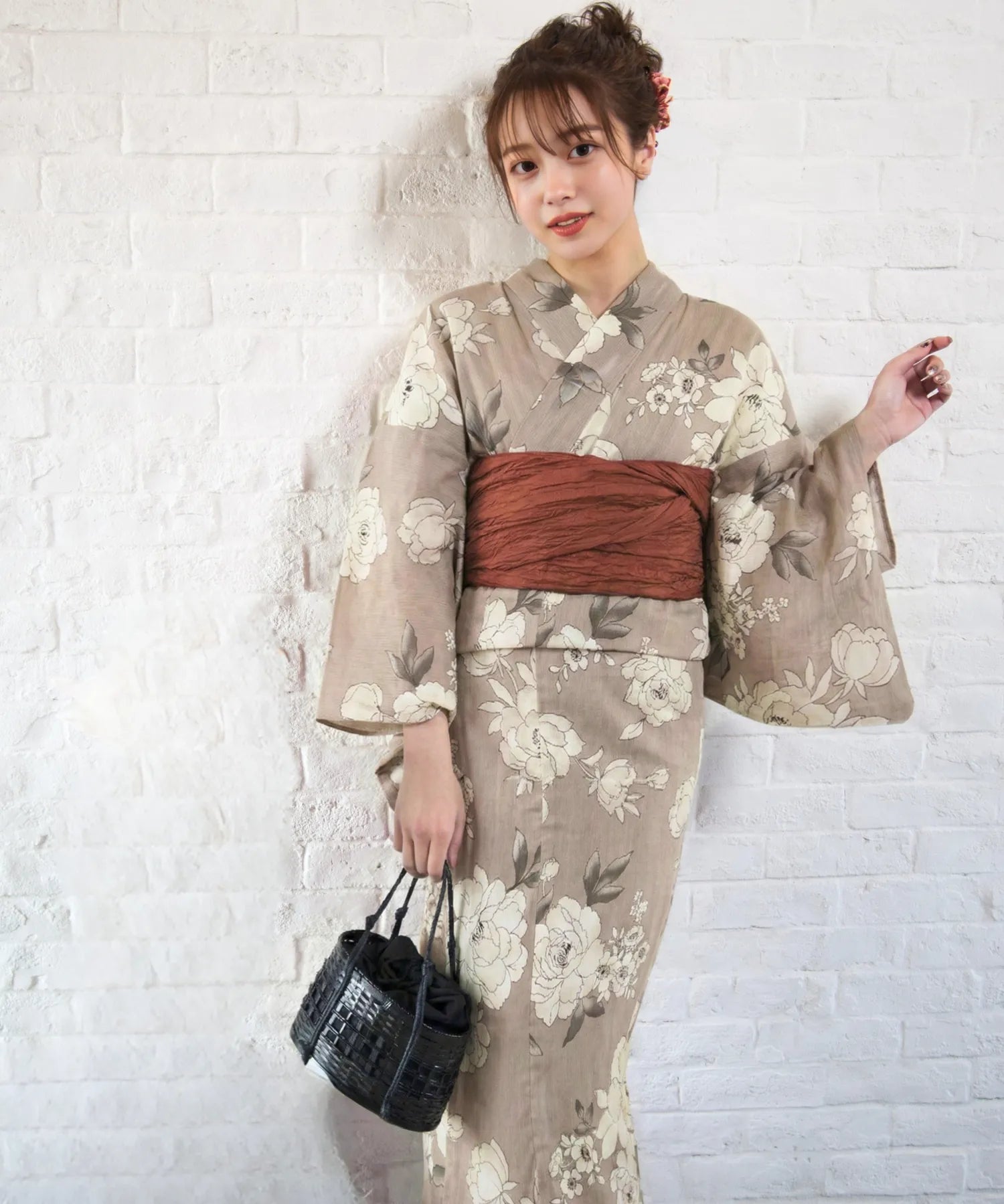 夏麗し浴衣 芍薬美人 4点セット（浴衣・兵児帯・腰紐×2)