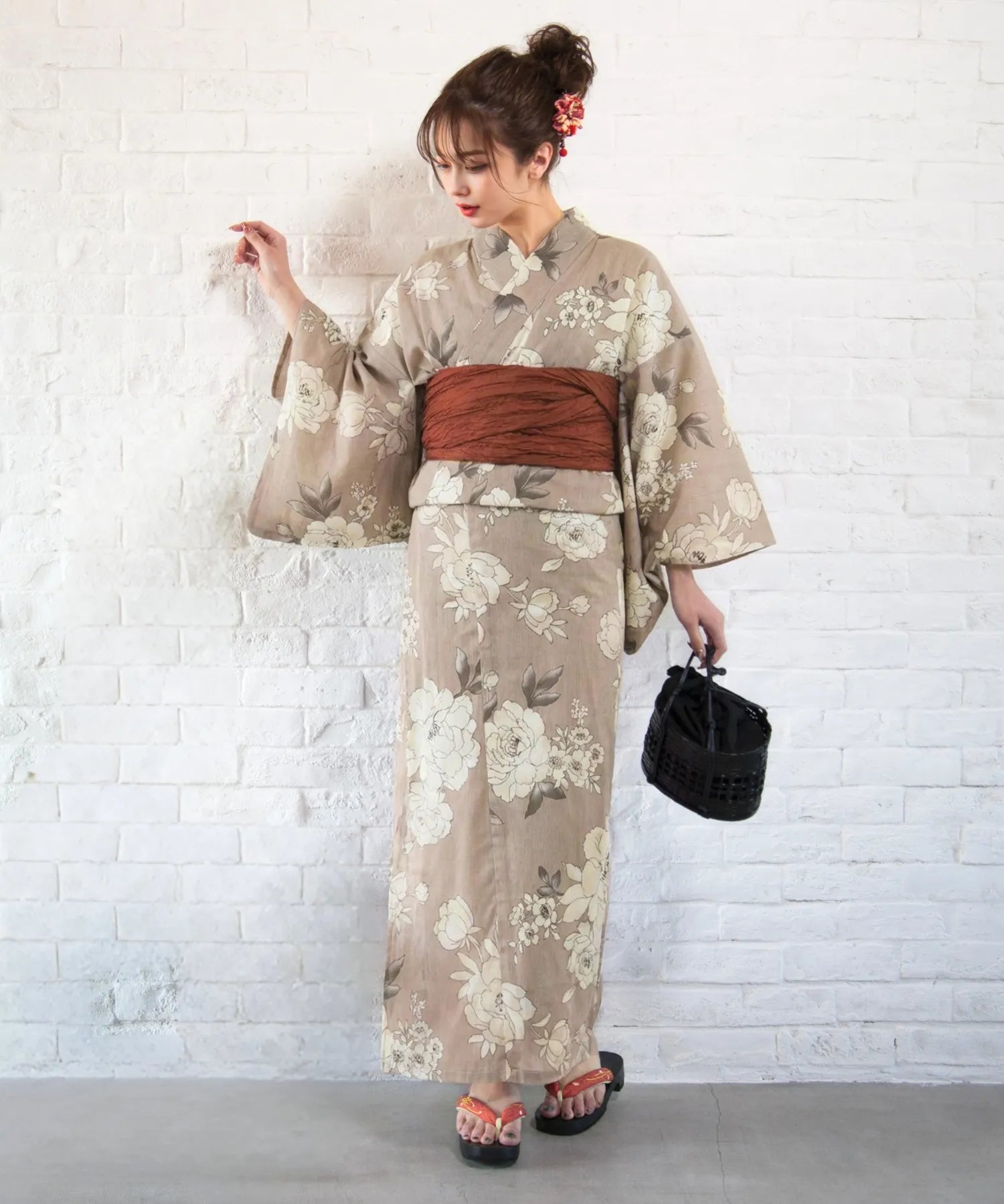 夏麗し浴衣 芍薬美人 4点セット（浴衣・兵児帯・腰紐×2)