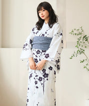 夏麗し浴衣 梅の花笑み 4点セット（浴衣・兵児帯・腰紐×2)