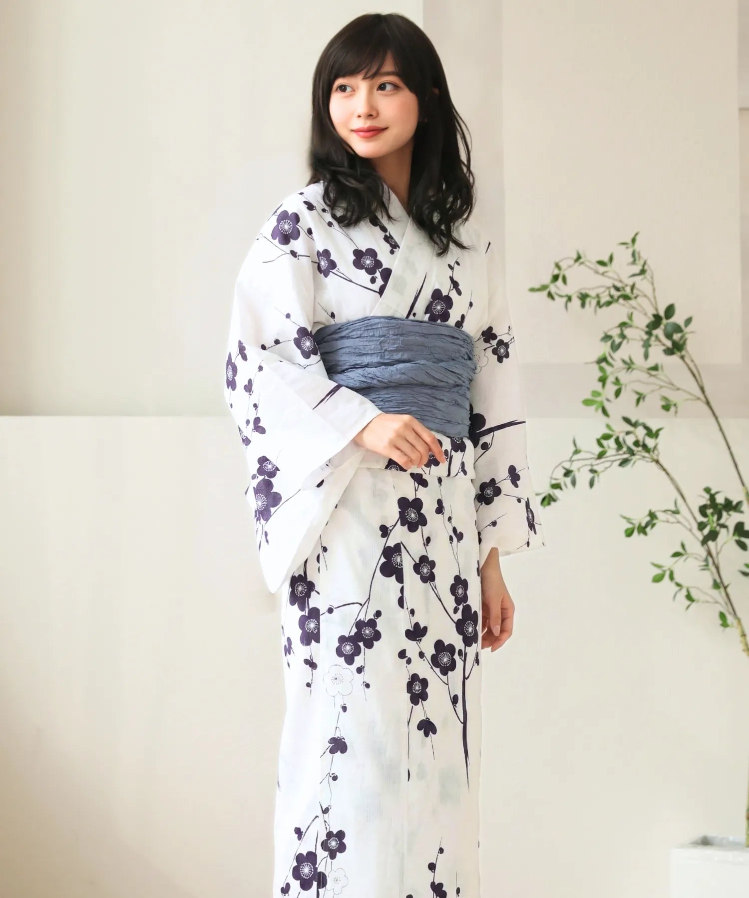 夏麗し浴衣 梅の花笑み 4点セット（浴衣・兵児帯・腰紐×2)