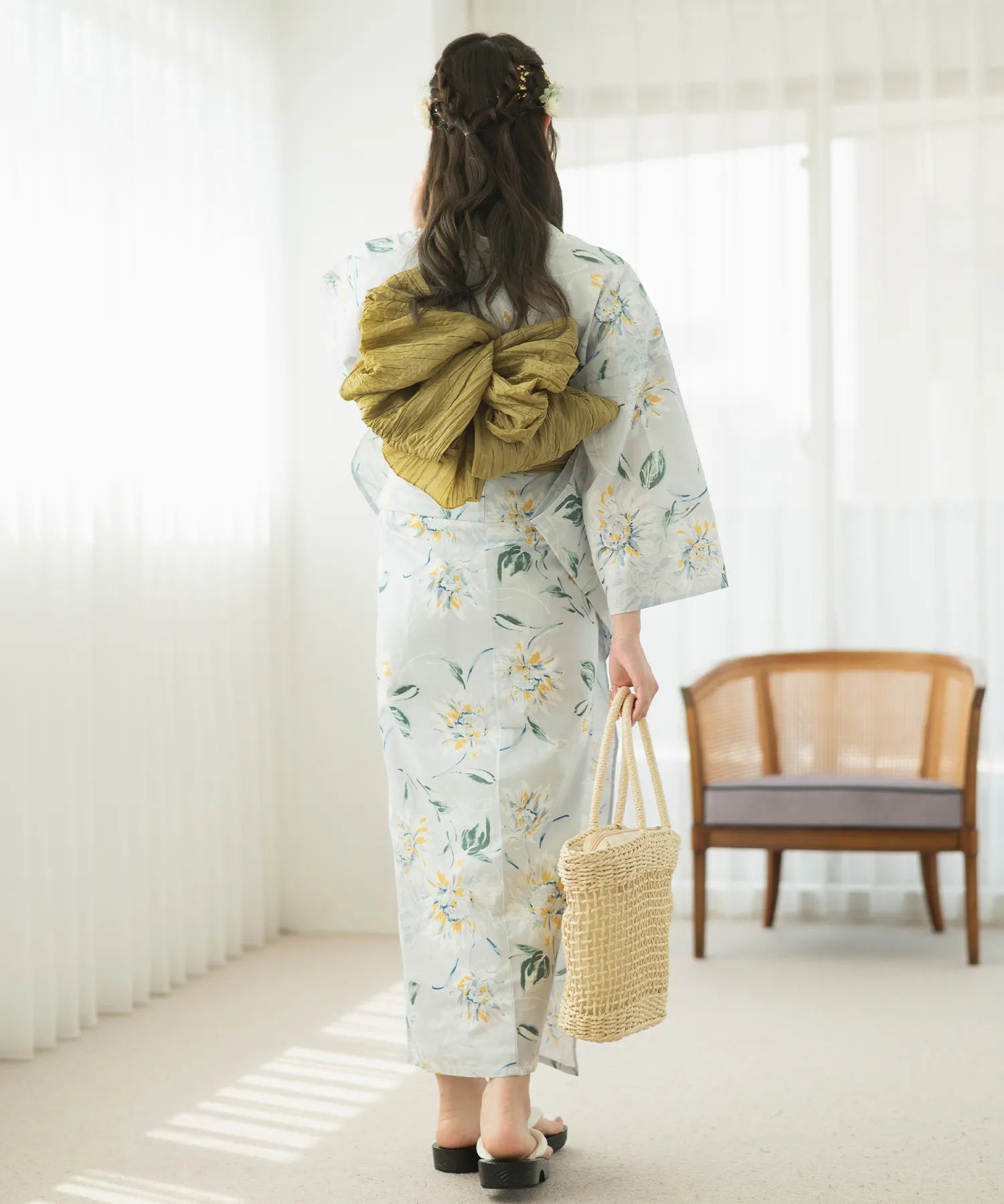 夏麗し浴衣 ひまわり夏乙女 下駄付き5点セット(浴衣・兵児帯・腰紐×2・下駄)