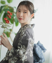 夏麗し浴衣 優美のばら 下駄付き5点セット(浴衣・兵児帯・腰紐×2・下駄)