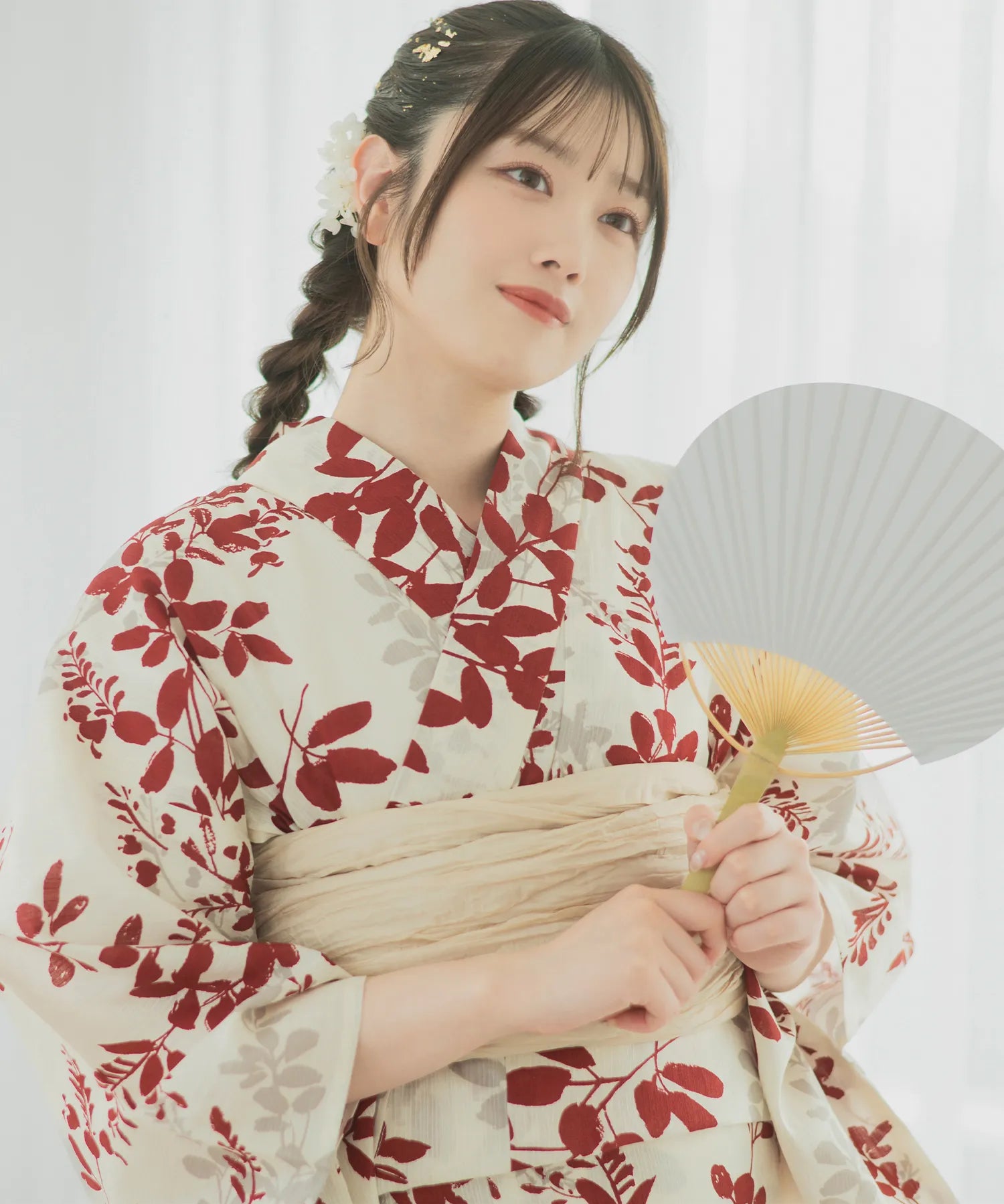 夏麗し浴衣 朱色の儚萩 下駄付き5点セット(浴衣・兵児帯・腰紐×2・下駄)