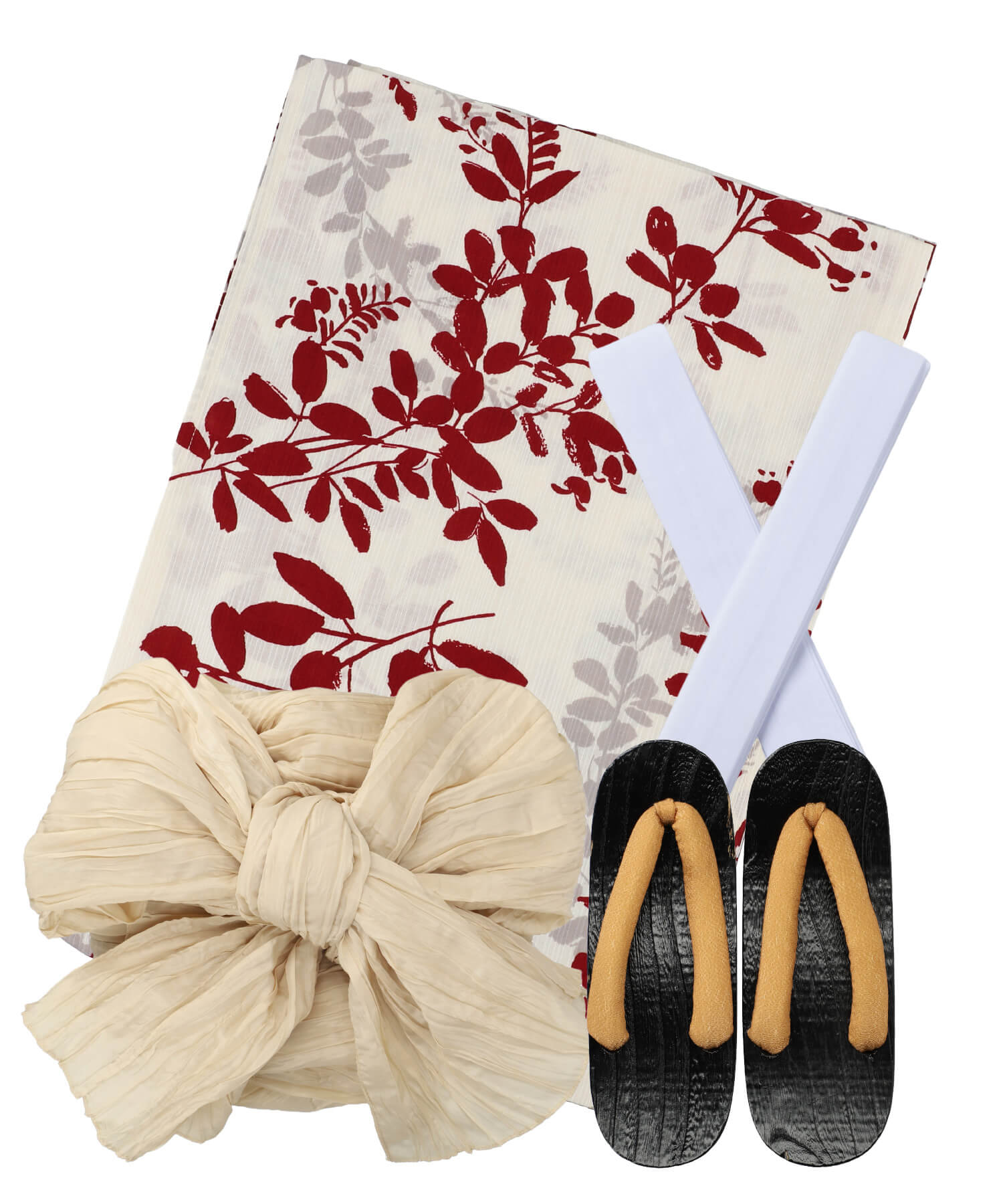 夏麗し浴衣 朱色の儚萩 下駄付き5点セット(浴衣・兵児帯・腰紐×2・下駄