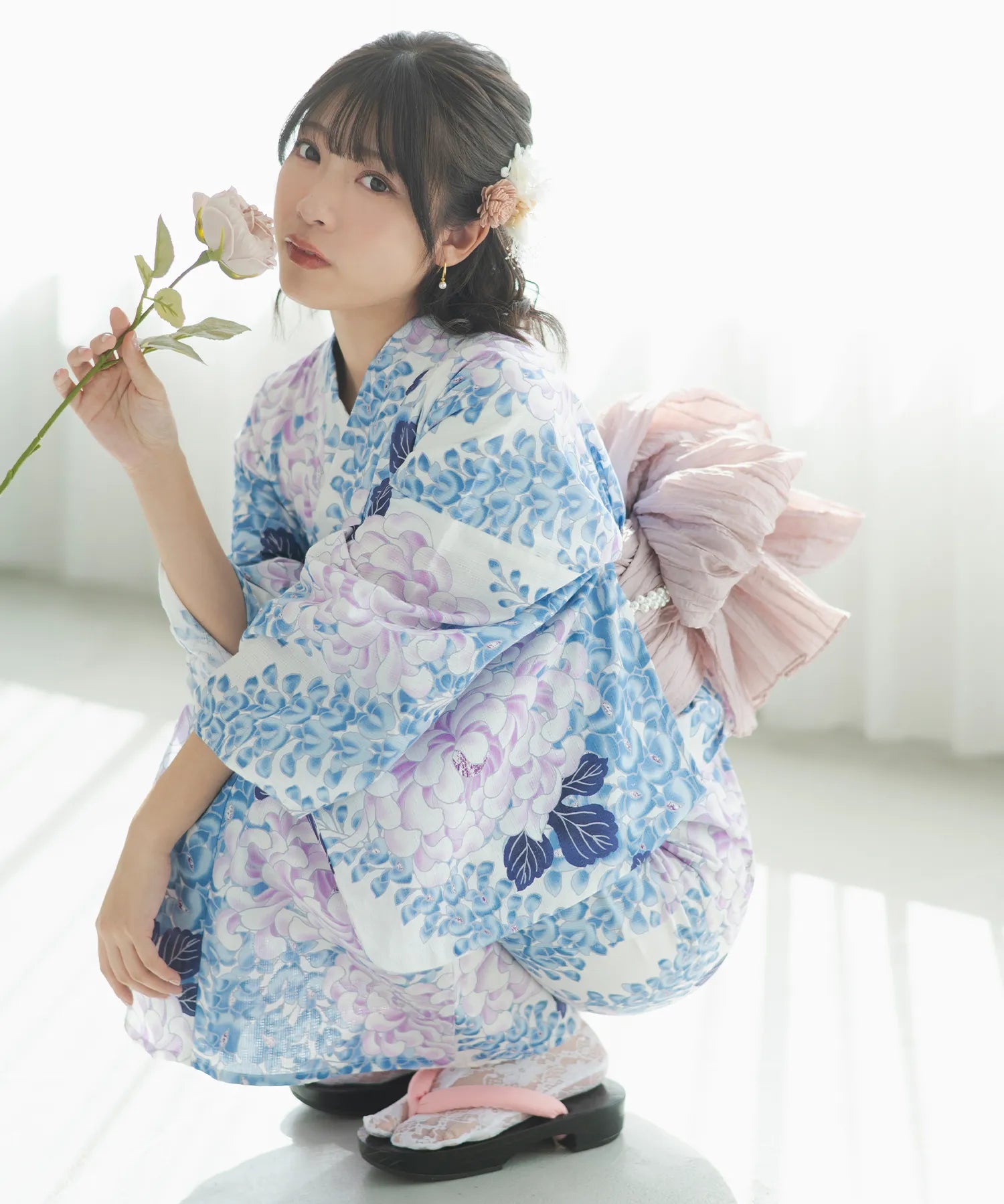 煌やか花浴衣 甘い菊藤咲き 下駄付き5点セット(浴衣・兵児帯・腰紐×2・下駄)