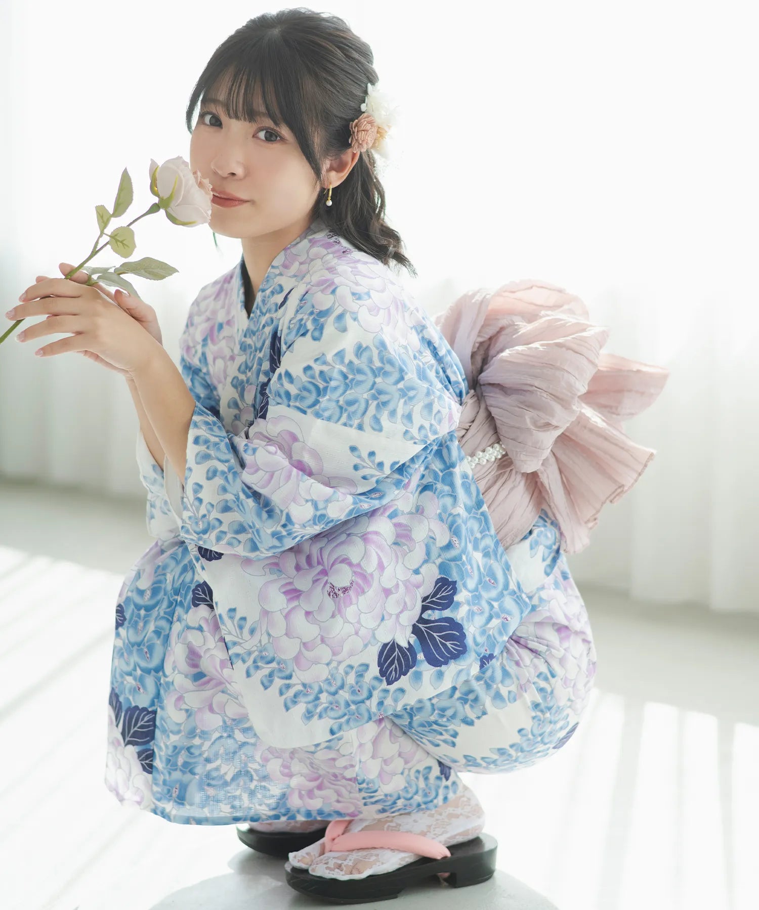 煌やか花浴衣 甘い菊藤咲き 下駄付き5点セット(浴衣・兵児帯・腰紐×2・下駄)
