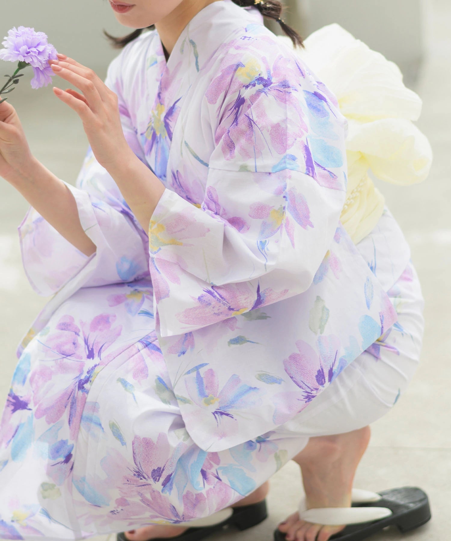 夏恋浴衣 マーガレットの花便り 下駄付き5点セット(浴衣・兵児帯・腰紐×2・下駄)