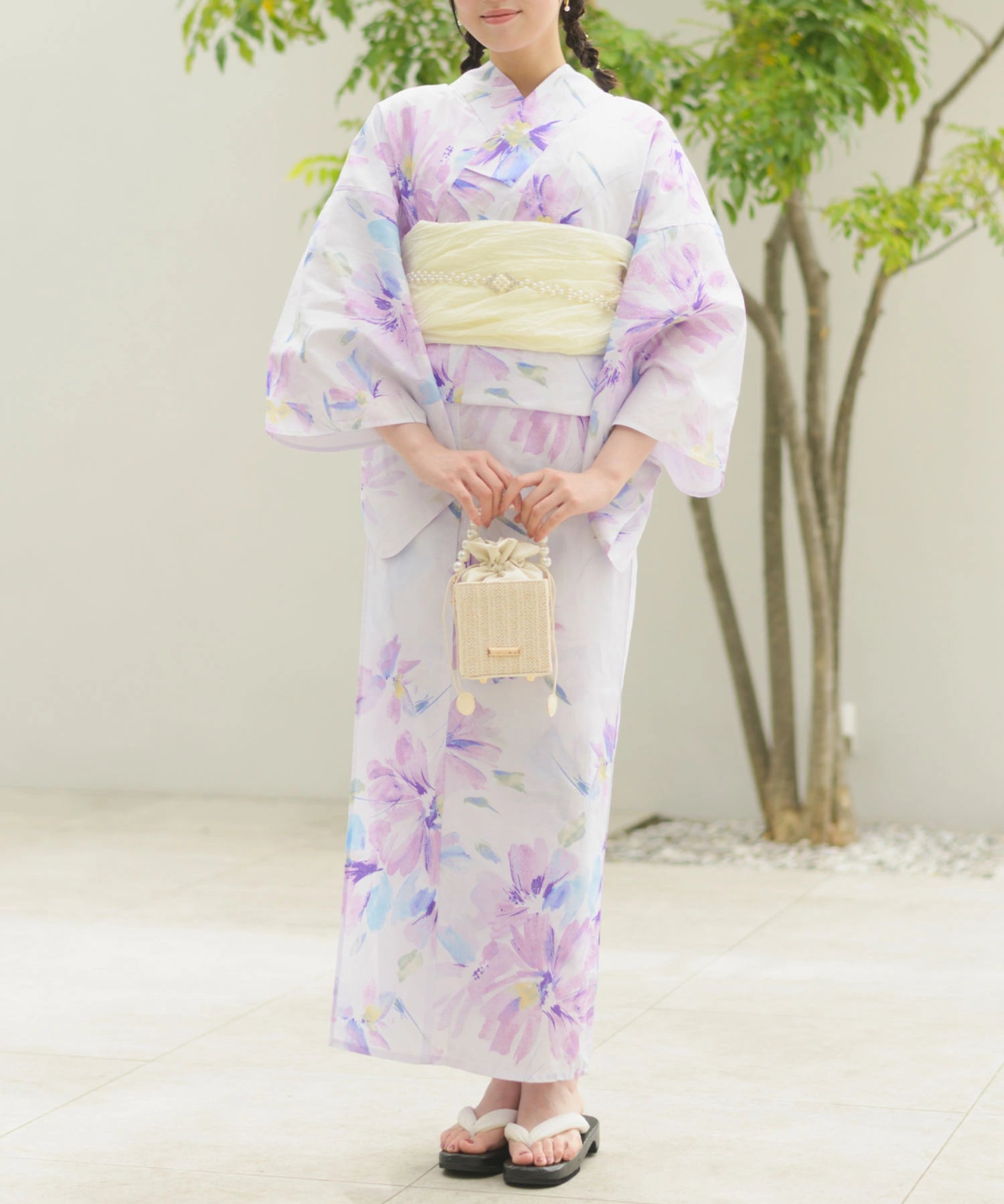 夏恋浴衣 マーガレットの花便り 下駄付き5点セット(浴衣・兵児帯・腰紐×2・下駄)