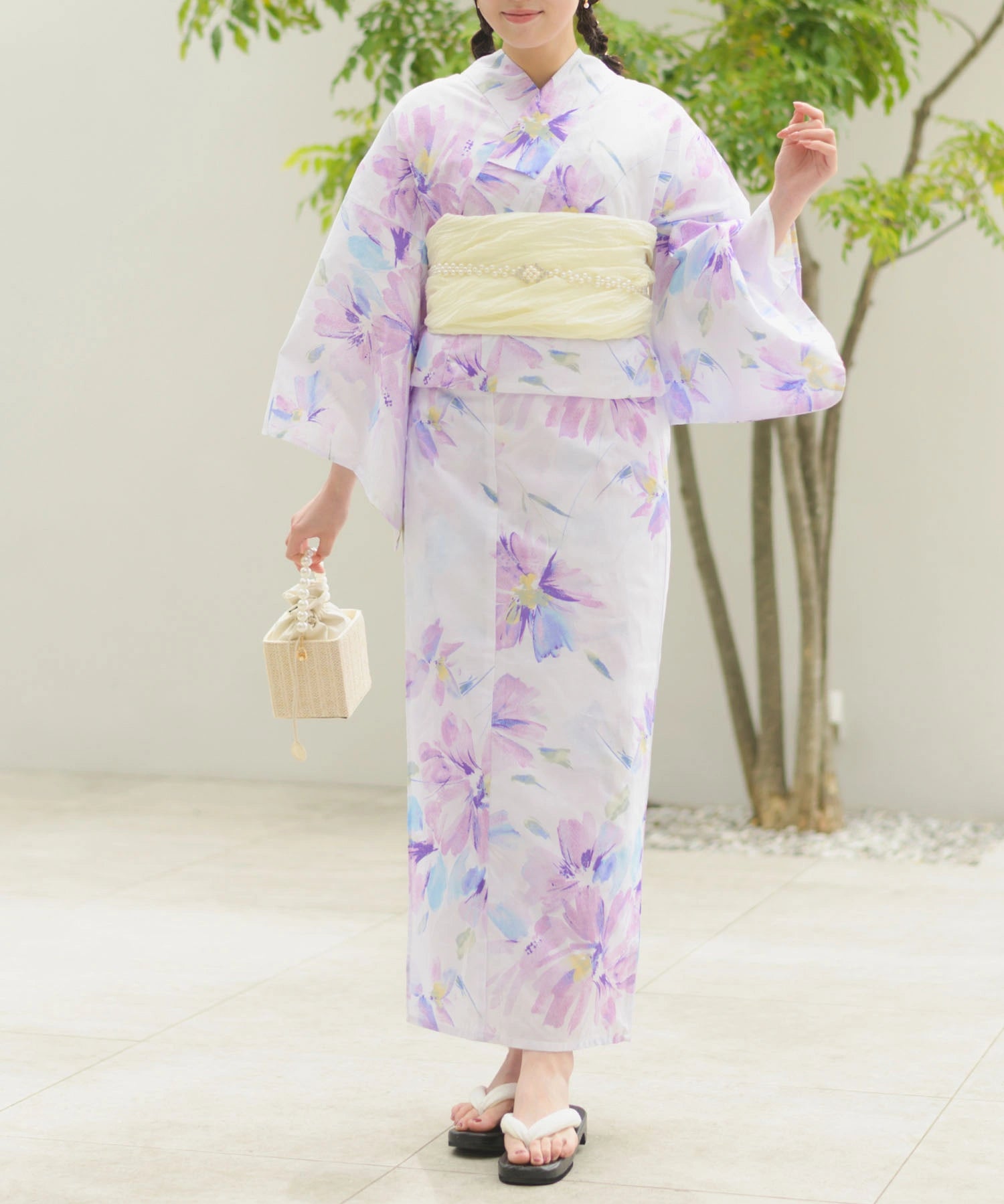 夏恋浴衣 マーガレットの花便り 下駄付き5点セット(浴衣・兵児帯・腰紐×2・下駄)