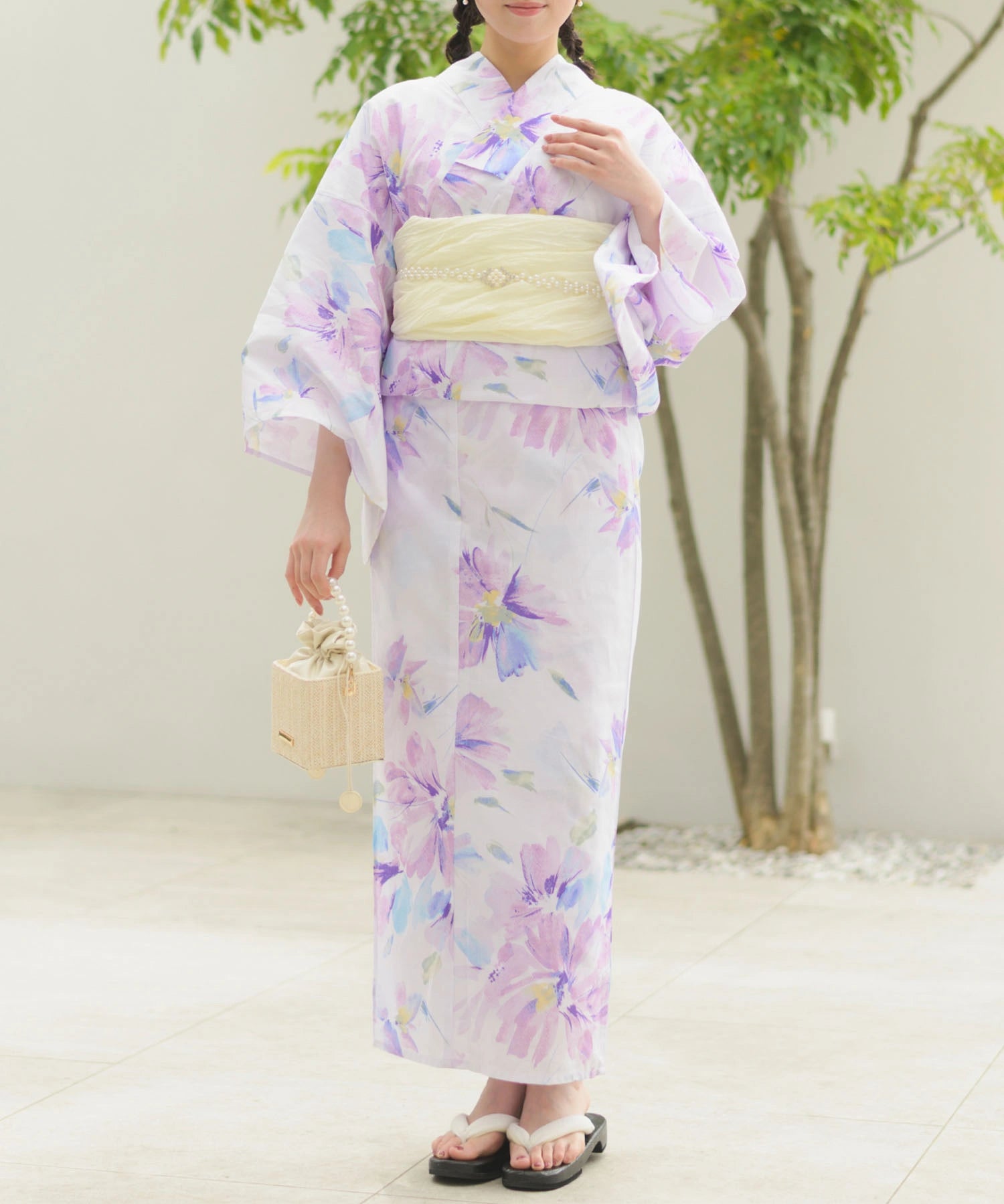 夏恋浴衣 マーガレットの花便り 下駄付き5点セット(浴衣・兵児帯・腰紐×2・下駄)