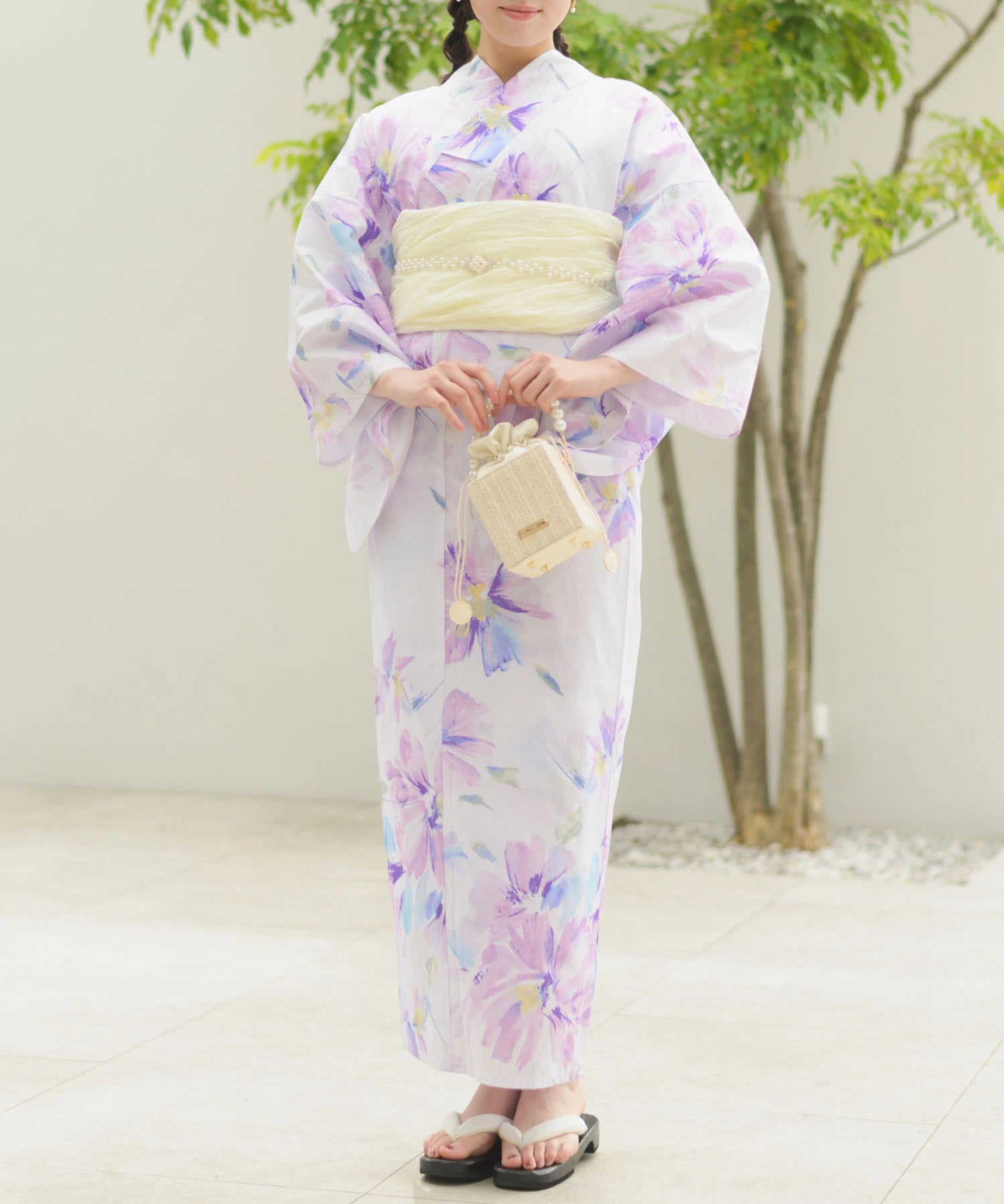 夏恋浴衣 マーガレットの花便り 下駄付き5点セット(浴衣・兵児帯・腰紐×2・下駄)