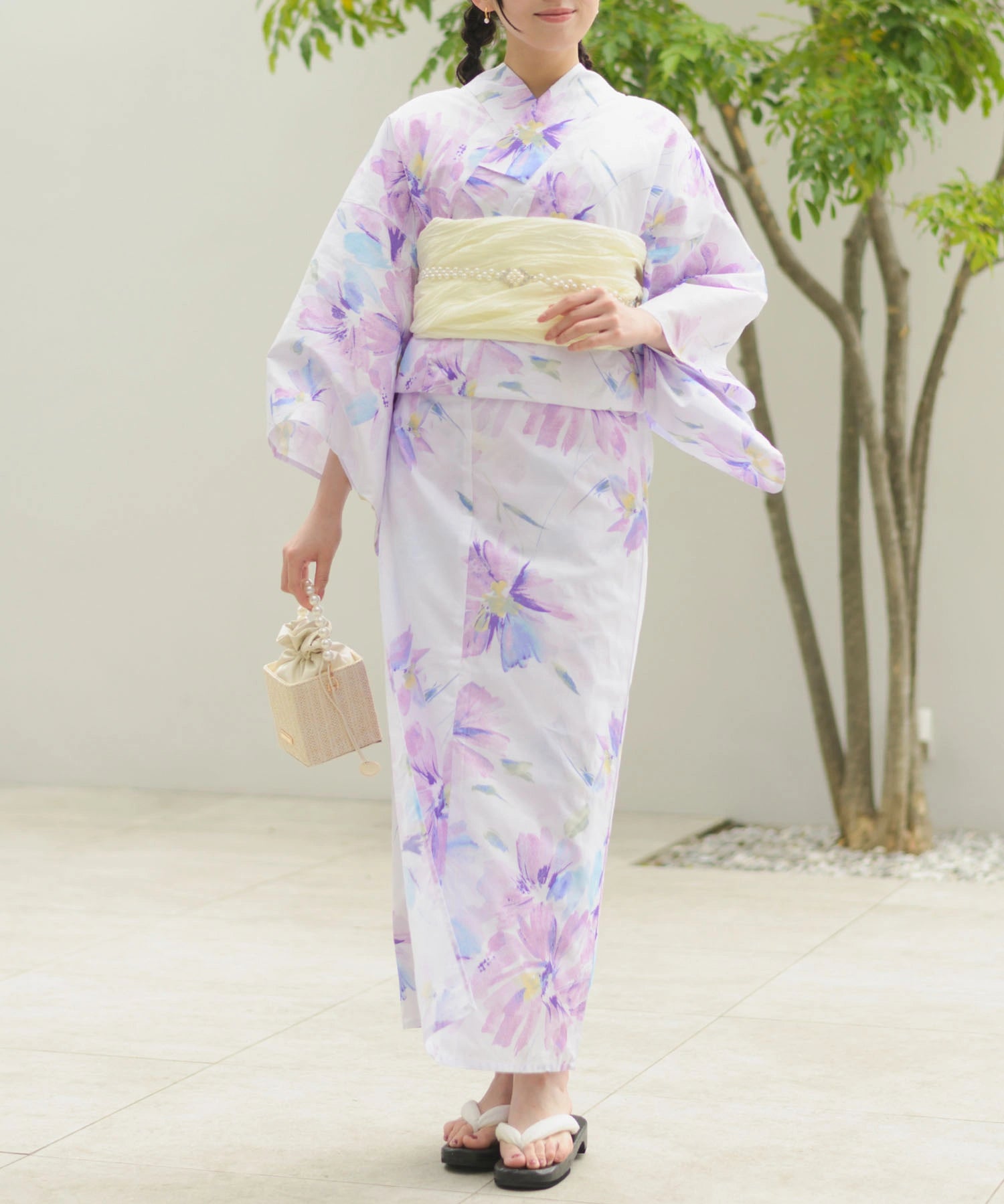 夏恋浴衣 マーガレットの花便り 下駄付き5点セット(浴衣・兵児帯・腰紐×2・下駄)