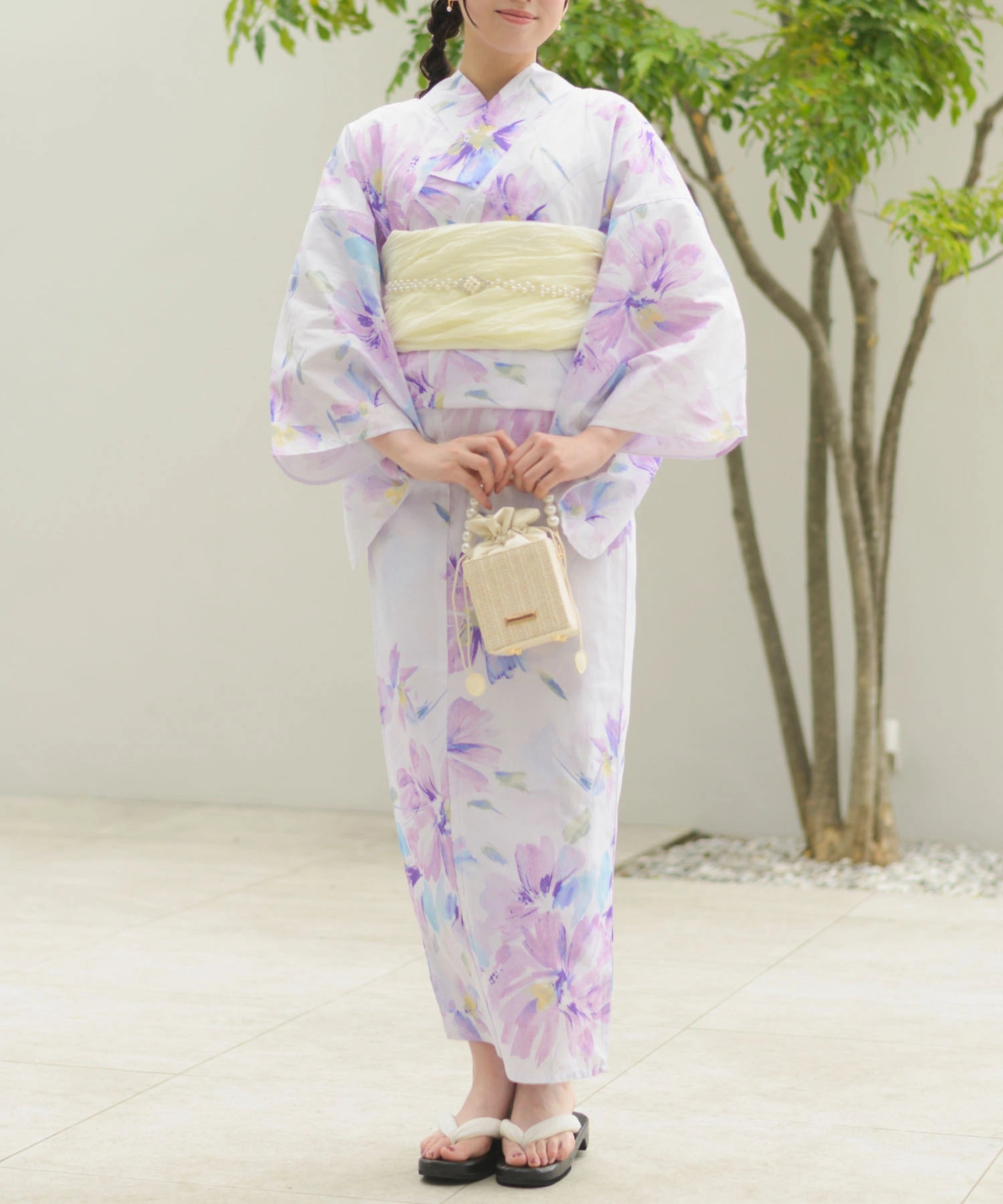 夏恋浴衣 マーガレットの花便り 下駄付き5点セット(浴衣・兵児帯・腰紐×2・下駄)